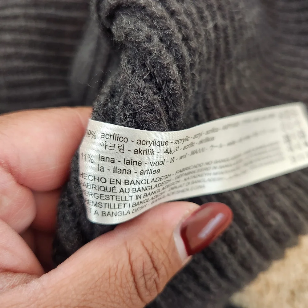 Zara Peplum Ribbed Wool Blend Cardigan Sweater Charcoal Grey Size Medium - Picture 5 of 7